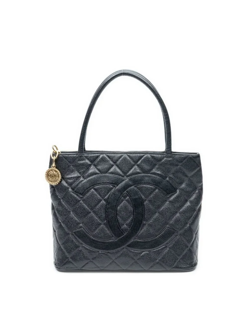 Chanel Timeless Medallion Tote Bag Black Quilted Caviar Leather